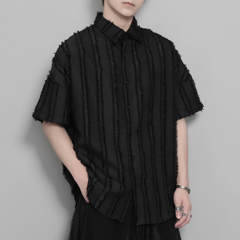 Vertical Striped Vintage Fringe Patchwork Shirt