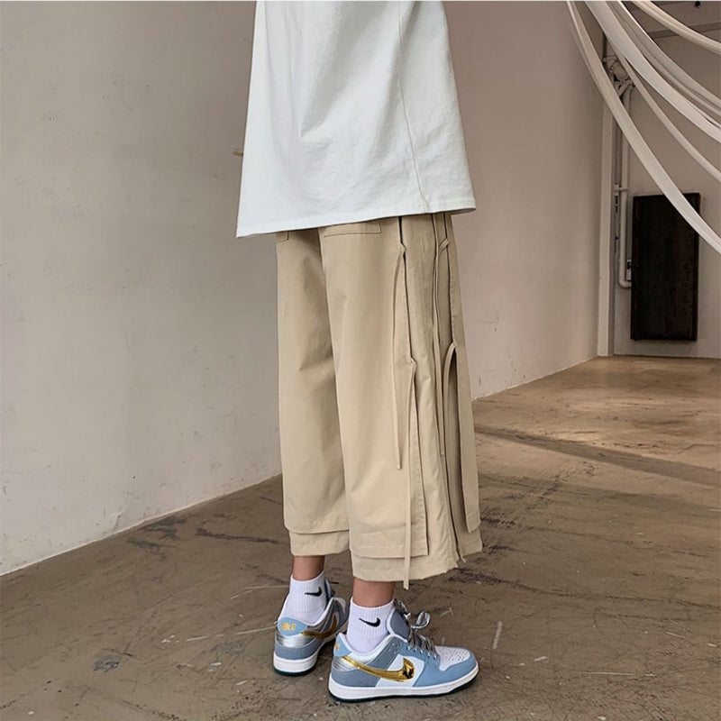 Japanese Style Fake Two Piece Side Ribbon Pants