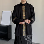 Loose Retro Patchwork Pattern Disc Button Lapel Shirt