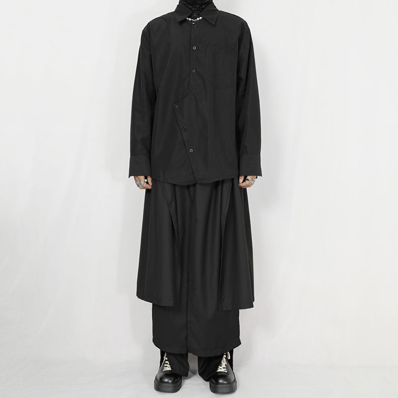 Black Asymmetrical Loose Long-sleeved Shirt