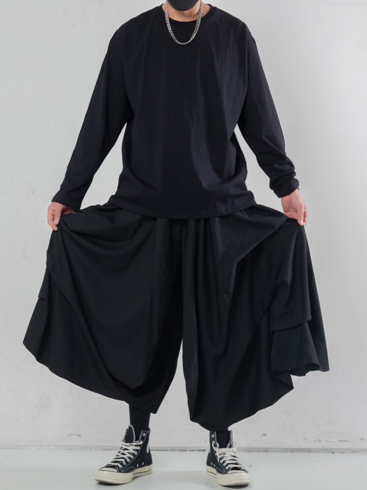 Multi-layered Pleated Cropped Wide-leg Pants Hakama