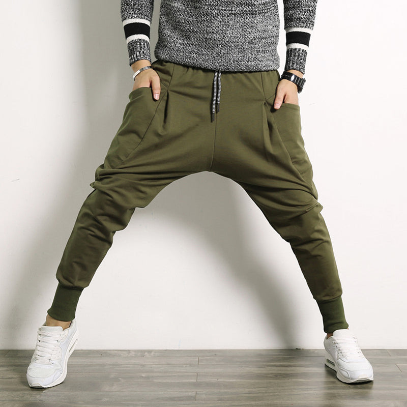 Solid Color Drop Crotch Harem Pants