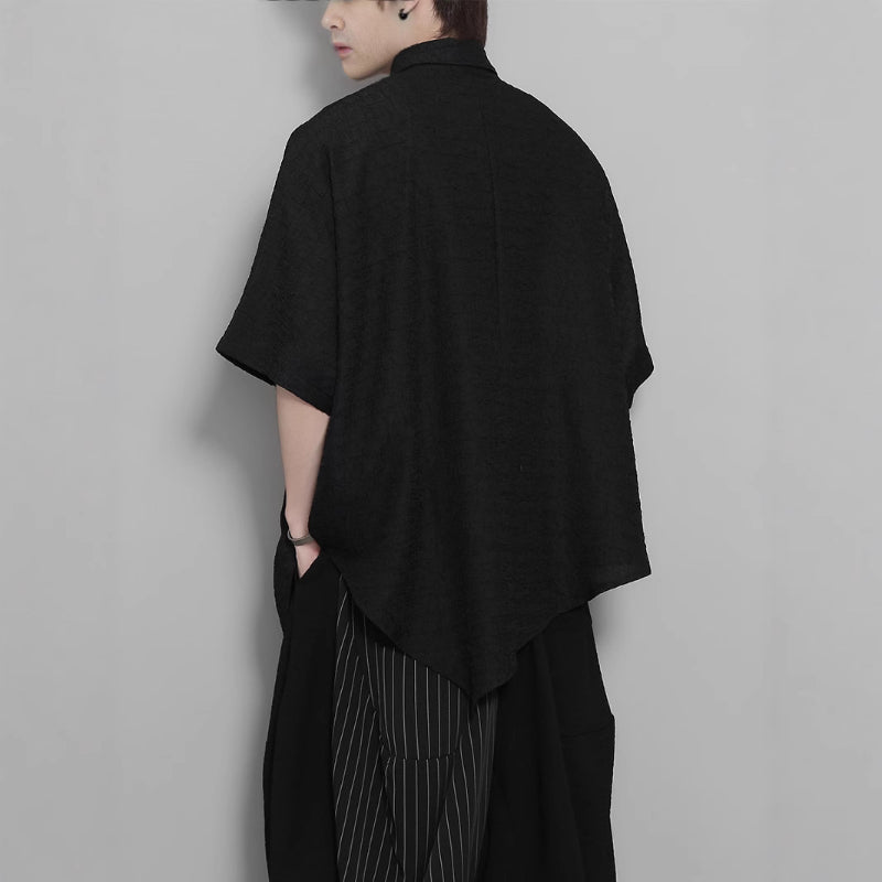Dark Jacquard Retro Irregular Hem Short-sleeved Shirt