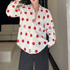 Polka Dot Print Draped Peak Collar Shirt