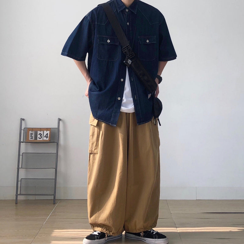 Denim Short-sleeved Loose Work Shirt