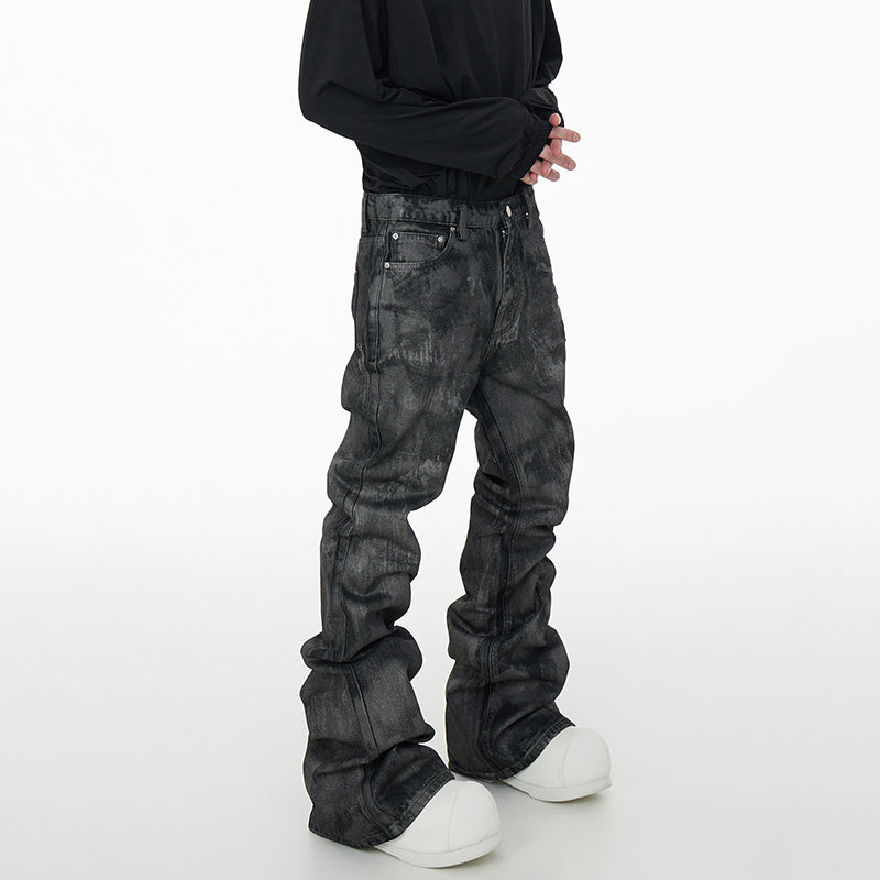 Glitter-coated Slim-fit Stacked Denim Flared Pants