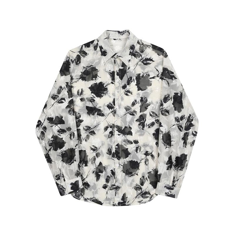 Floral Print Tulle Sheer Long Sleeve Shirt
