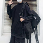 Striped Fake Two-piece Irregular Thick Plus Fleece Loose Sweatshirt