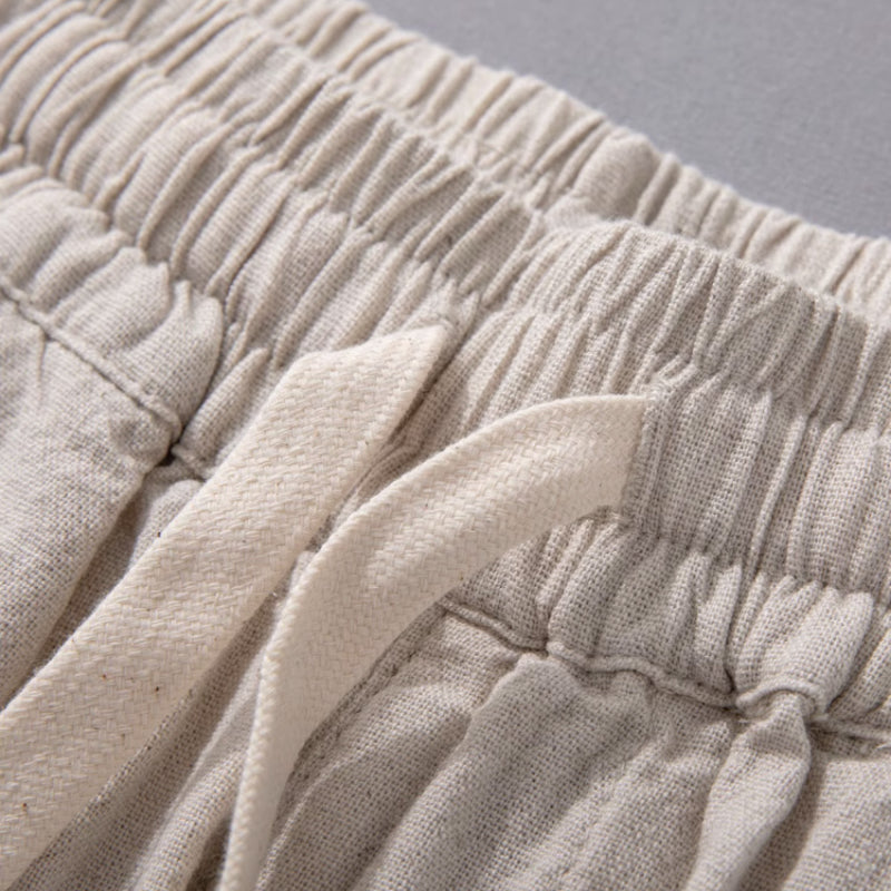 Linen Wide-leg Thin Elastic Waist Trousers