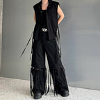 Casual Detachable Ribbon Wide-leg Pants Two-piece Set