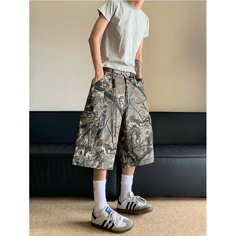 Vintage Camouflage Cargo Loose Shorts