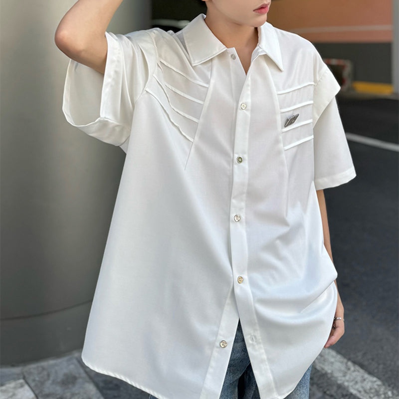 Pleated Casual Short-sleeved Shirt