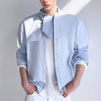 Stand Collar with Tie Long Sleeve Slim Fit Shirt