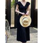 French Waist Halter V-neck Pleated Dress