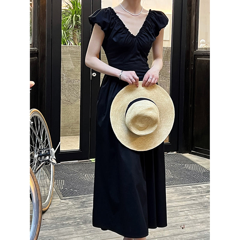 French Waist Halter V-neck Pleated Dress