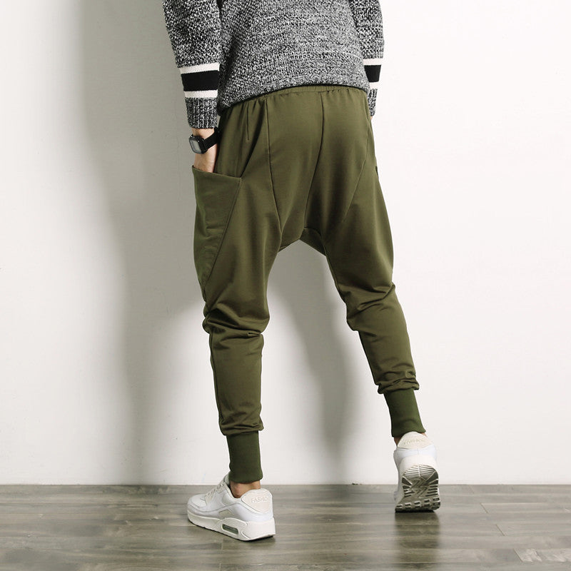 Solid Color Drop Crotch Harem Pants