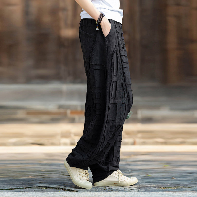 Raw-edge Linen Wide-leg Harem Pants