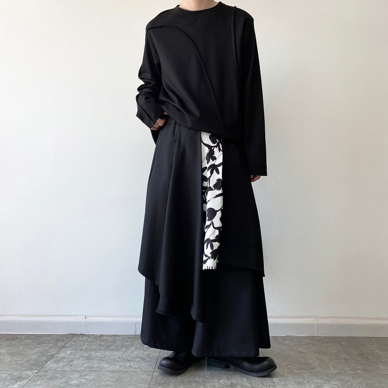 Multi-layered Floral-paneled Culottes Hakama Pants