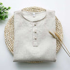 Linen Vintage Round Neck Button Down T-shirt