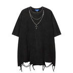 Hem Ripped Necklace Trim Short Sleeve T-Shirt