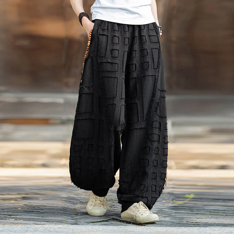 Raw-edge Linen Wide-leg Harem Pants
