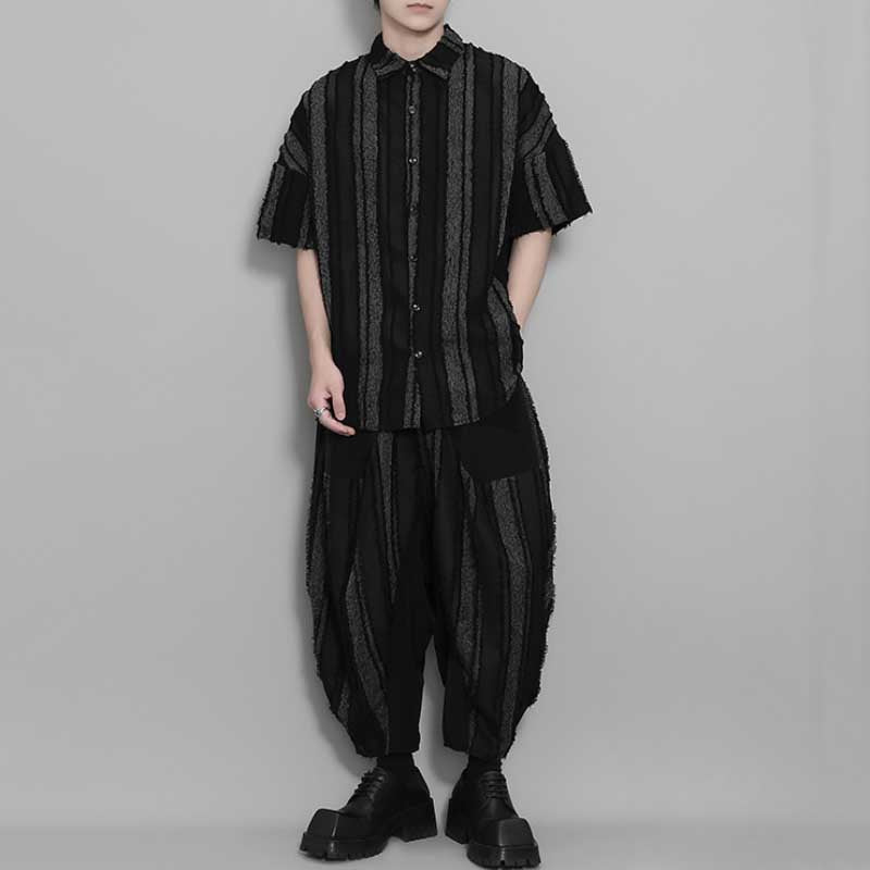 Retro Vertical Striped Fringe Patchwork Shirt