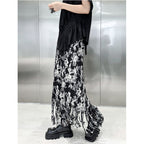 Fringed Mid-Length Pleated Floral Skirt
