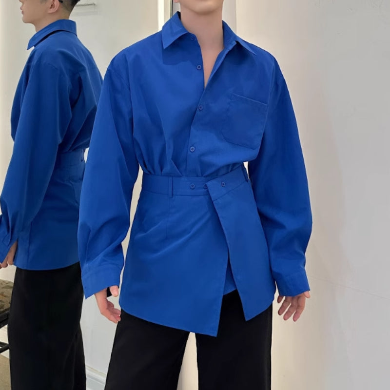 Two-piece Waist-revealing Blue Shirt