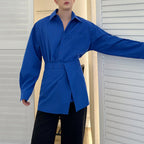 Two-piece Waist-revealing Blue Shirt