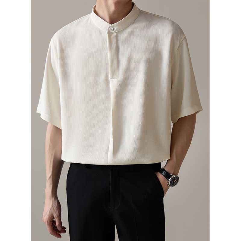 Loose Stand Collar Ice Silk Texture Casual Shirt