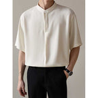 Loose Stand Collar Ice Silk Texture Casual Shirt