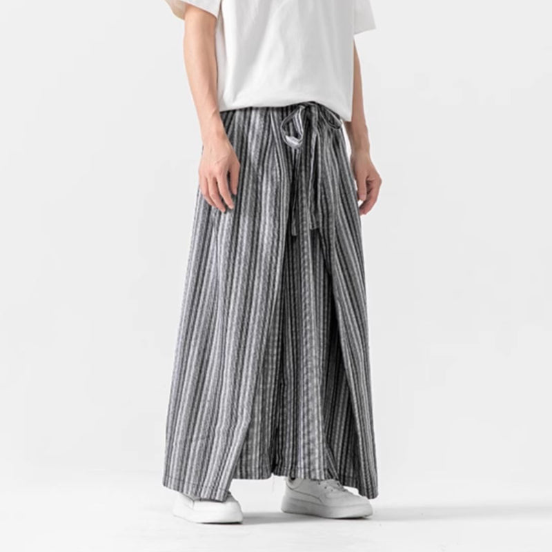 Vintage Striped Linen Thin Loose Wide Leg Culottes