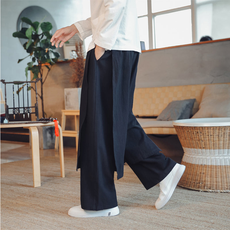 Retro Fake Two-piece Cotton And Linen Loose Skirt Pants