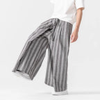 Vintage Striped Linen Thin Loose Wide Leg Culottes