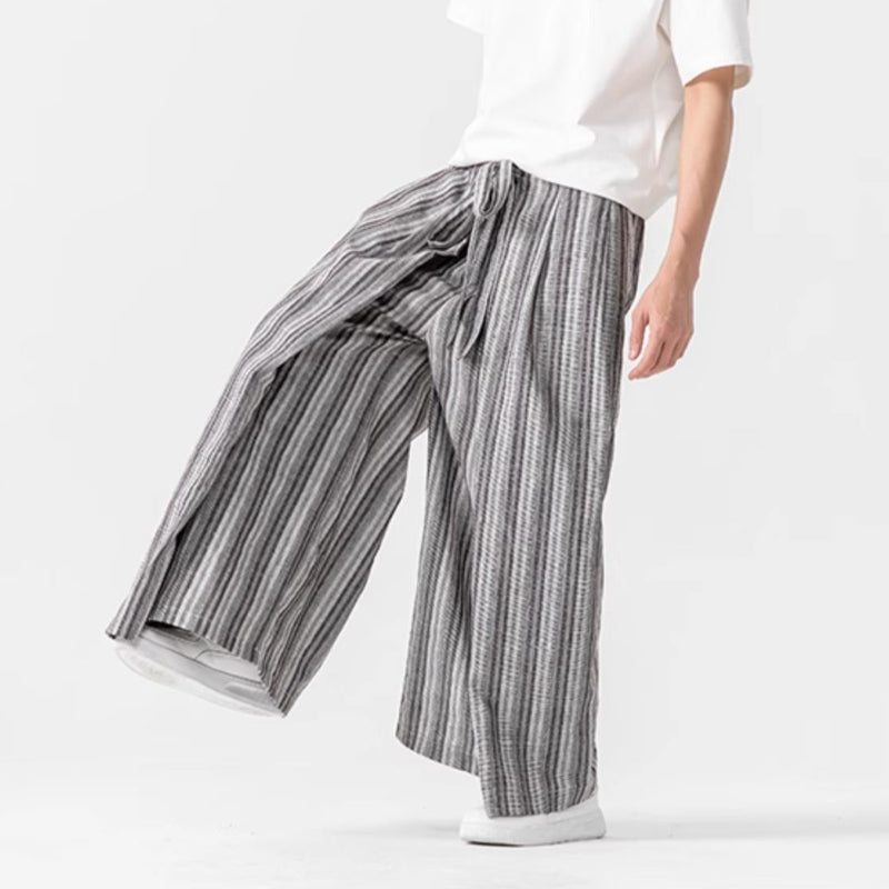 Vintage Striped Linen Thin Loose Wide Leg Culottes