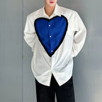 Casual Blue Heart Patchwork Shirt
