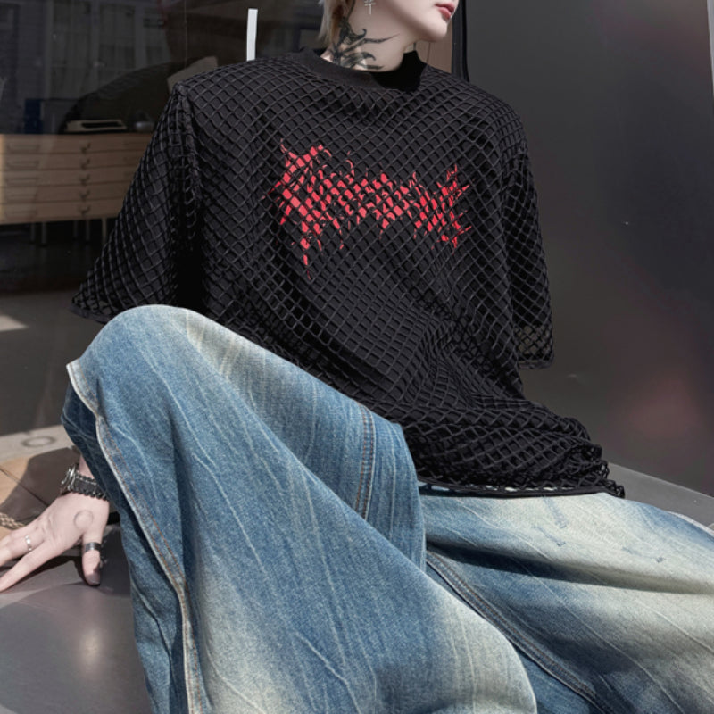 Mesh Fake Two-piece Letter Printed Patchwork T-shirt