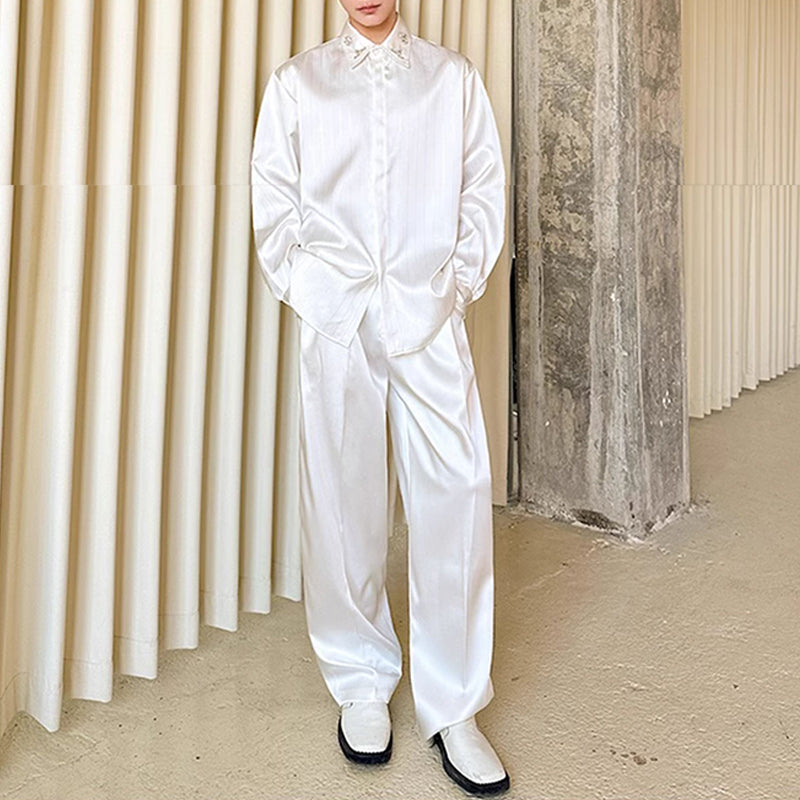 Rhinestone Striped Brocade Lapel Shirt