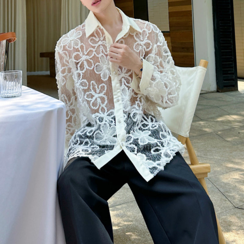 French Hollow Lace Loose Embroidered Shirt