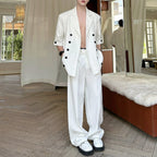 Double-breasted Three-quarter Sleeve Straight-leg Trousers Two-piece Suit