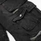 Ripped Denim Loose Straight-leg Multi-pocket Trousers
