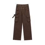 Waist Lapel Side Pockets Buttons Trousers
