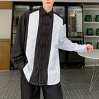 Striped Patchwork Buttoned Retro Shirt