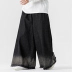 Japanese Retro Denim Gradient Color Raw Edge Wide Leg Pants
