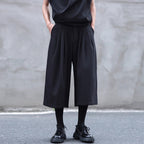 Drawstring Elastic Waist Pleated Solid Culottes