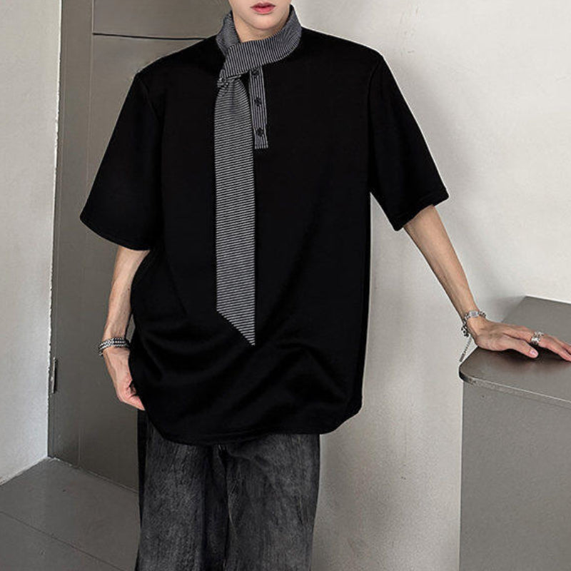 Shoulder Pad Stitching Bow Tie Polo Shirt