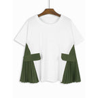 Fake Pocket Pleated Patchwork Loose T-shirt