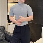 Half Turtleneck Solid Color Elastic Tight T-shirt