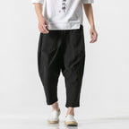 Cotton and Linen Cuffed Wide Leg Harem Pants