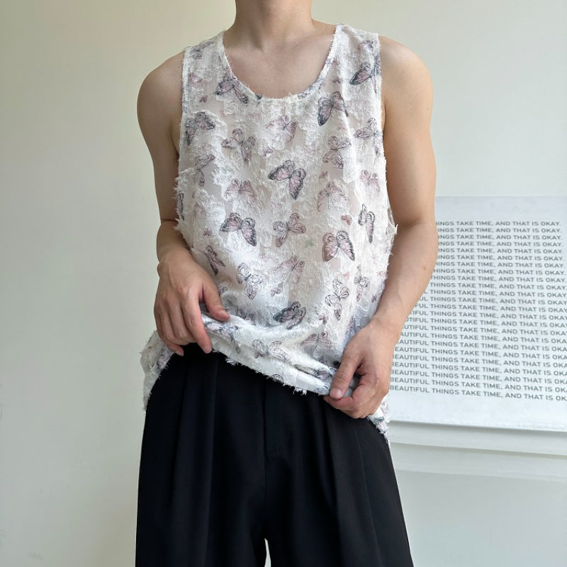 Butterfly Print Hollow Loose Vest